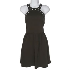 CITY TRIANGLES Green Gunmetal Silver Grommet Neckline A Line Dress Medium NWT